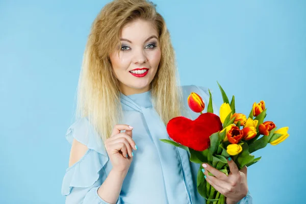 Internationella Kvinnor Eller Alla Hjärtans Dag Vacker Kvinna Blont Hår — Stockfoto