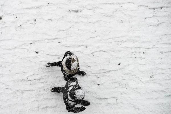 Uitzicht Vanaf Top Mensen Lopen Stad Tijdens Koud Winterweer Met — Stockfoto