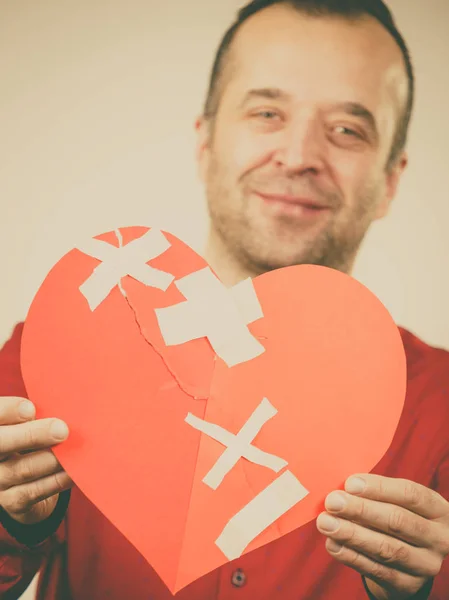 Healed Love Valentines Day Concept Adult Smiling Man Holding Big — Stock Photo, Image