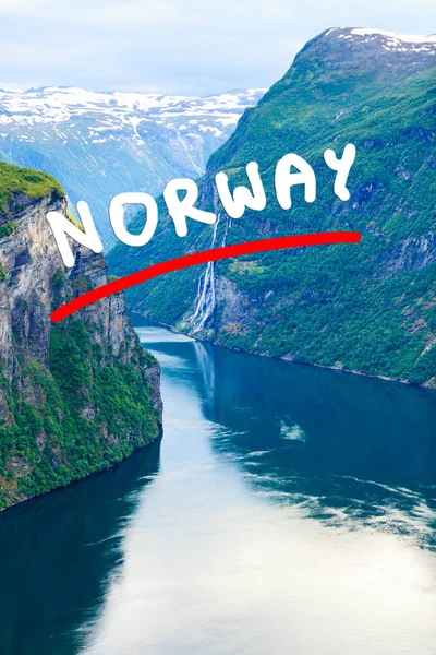 Turizm Tatili Seyahat Flydalsjuvet Bakış Açısından Norveç Ten Büyülü Geirangerfjorden — Stok fotoğraf