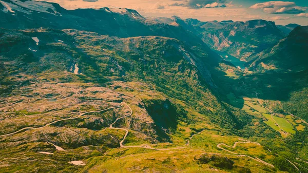 Turismo Férias Viagens Fantástica Vista Sobre Paisagem Geirangerfjord Montanhas Miradouro — Fotografia de Stock