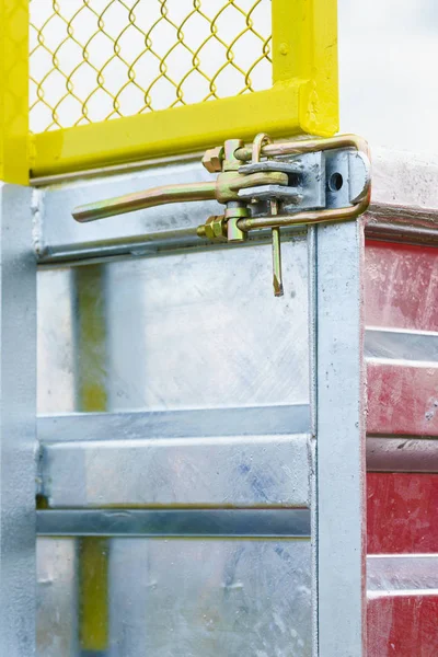 Close Industrial Metal Made Handle Lock Opening Semi Trailer — Stock Photo, Image