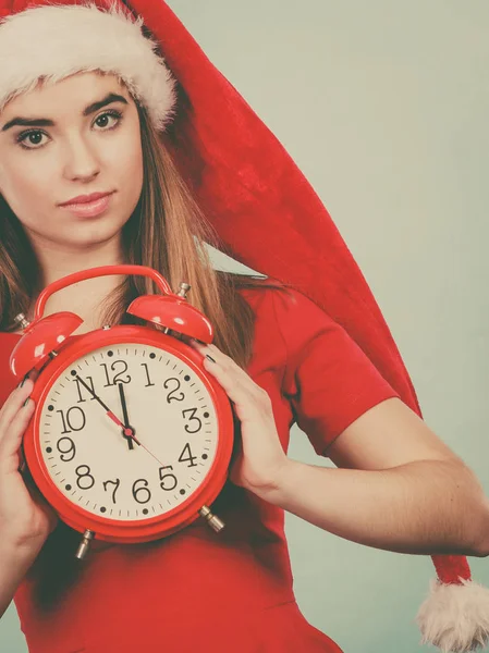 Natal Roupas Sazonais Conceito Tempo Natal Mulher Vestindo Santa Claus — Fotografia de Stock