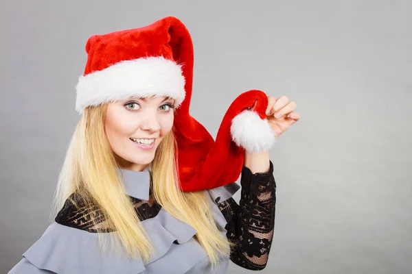 Natale Abbigliamento Stagionale Concetto Natale Invernale Donna Felice Con Cappello — Foto Stock