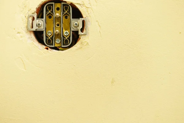 Hole Yellow Wall Wires Light Switch Home Renovation Repairing Concept — Stock Photo, Image