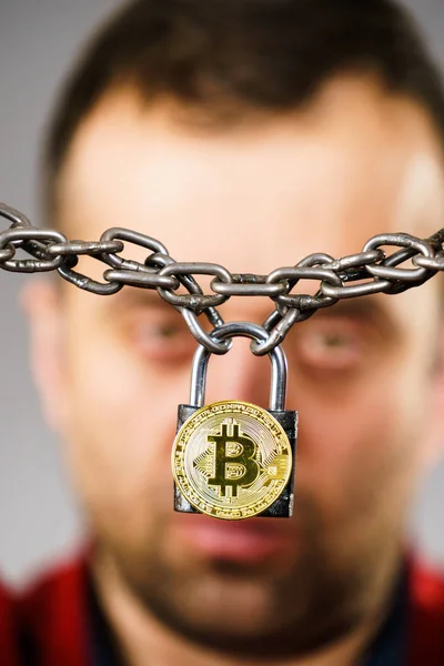 Man Having Problems Crypto Currency Adult Guy Being Tied Block — Stock Photo, Image