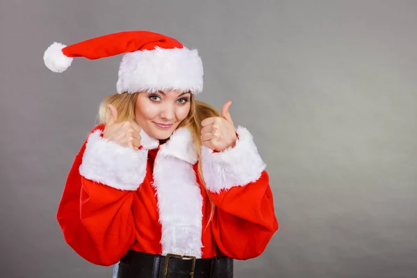 Xmas Seasonal Clothing Winter Christmas Concept Happy Woman Wearing Santa — Stock Photo, Image