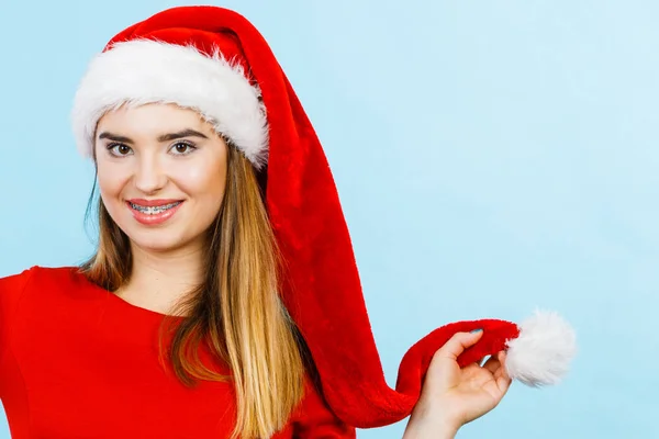 Natale Abbigliamento Stagionale Concetto Natale Invernale Giovane Sorridente Donna Positiva — Foto Stock