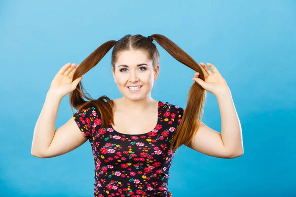 Education Teenage Adolescence Happiness Concept Happy Teenager Student Girl Ponytails — Stock Photo, Image