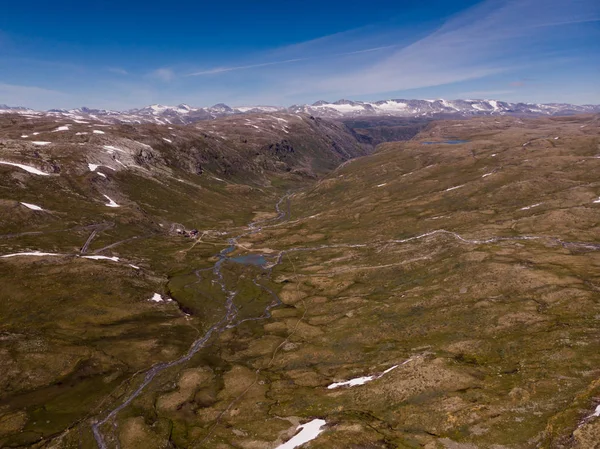 Летние Горы Норвегии Национальный Туристический Живописный Маршрут Sognefjellet Вид Воздуха — стоковое фото