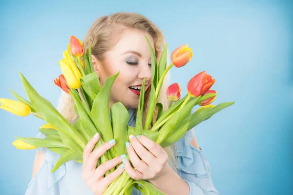 Internationella Kvinnodagen Åtta Marscher Vackert Porträtt Vacker Kvinna Blont Hår — Stockfoto