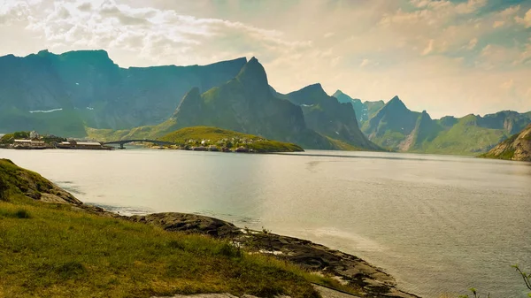 Panorama Norvegese Sull Arcipelago Lofoten Mare Case Sulla Costa Contea — Foto Stock