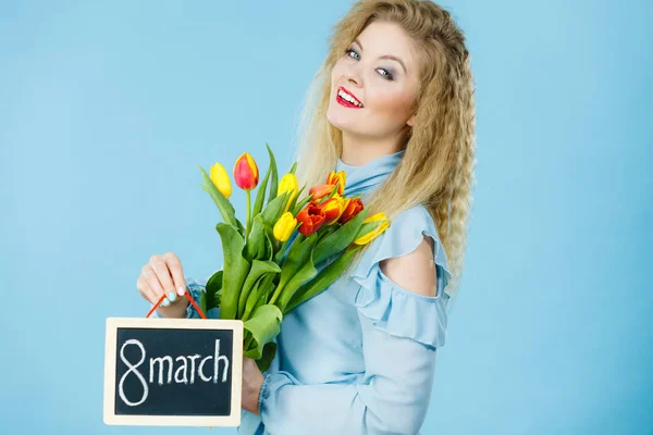 Día Internacional Mujer Hermosa Mujer Rubia Pelo Moda Conforman Celebración — Foto de Stock