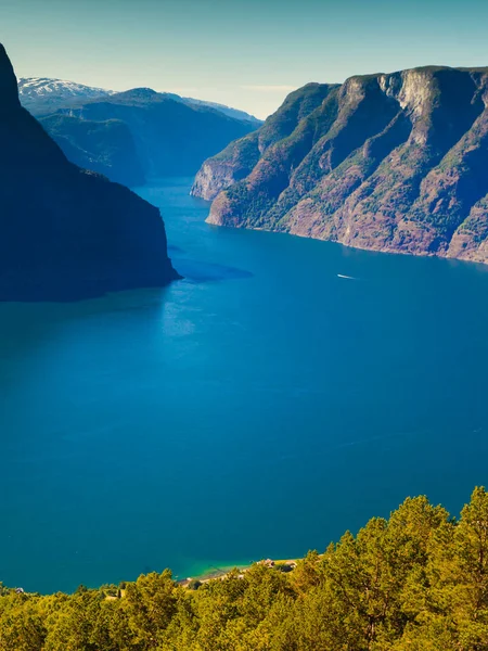 Aurlandsfjord Paisagem Fiorde Noruega Escandinávia Rota Turística Nacional Aurlandsfjellet — Fotografia de Stock