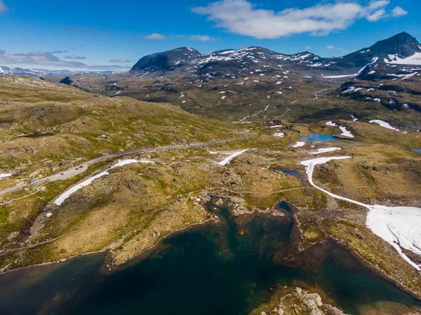 挪威的夏季山地景观 国家旅游风景线55 Sognefjellet 空中景观 — 图库照片