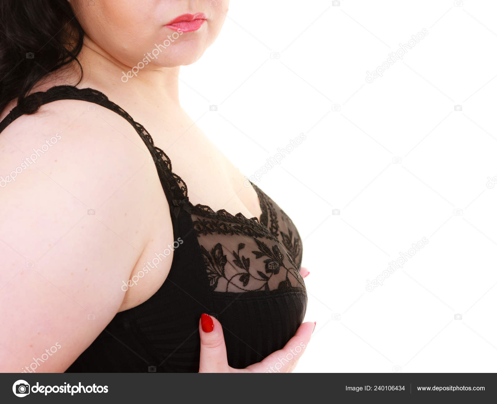 Size Fat Mature Woman Wearing Black Lace Bra Showing Her Stock Photo by  ©Voyagerix 240106434