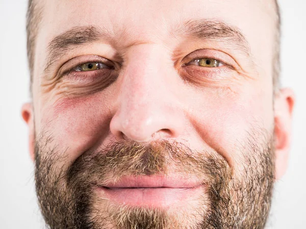 Close Bearded Mature Adult Man Face Skin Care Male Beauty — Stock Photo, Image