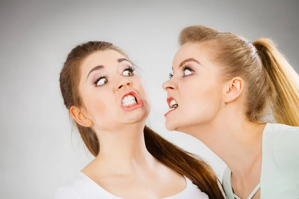 Dos Mujeres Agresivas Discutiendo Pelean Enojándose Entre Ellas Concepto Violencia —  Fotos de Stock