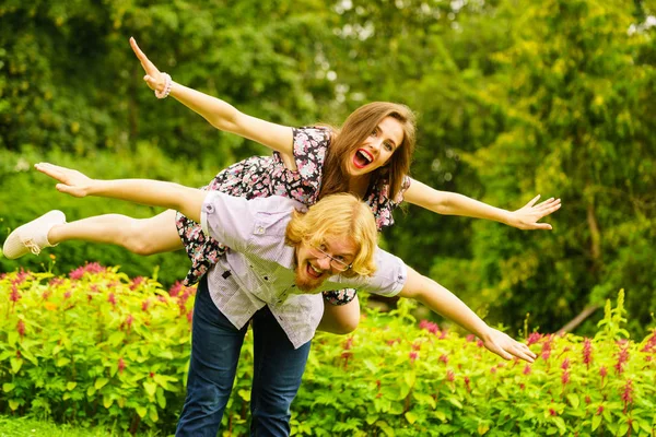 Happy Couple Having Fun Together Outdoor Happines Great Relationship Man — Stock Photo, Image