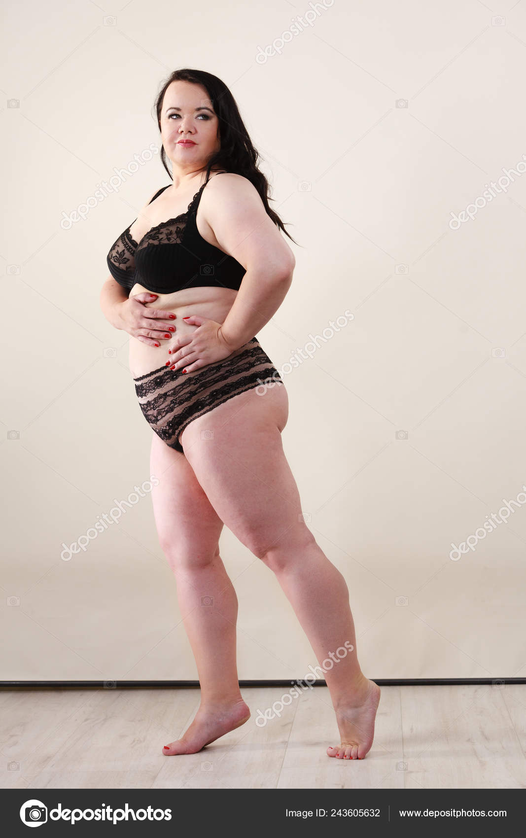 Mature Adult Female Fashion Model Sensual Black Underwear Lingerie Stock by ©Voyagerix 243605632