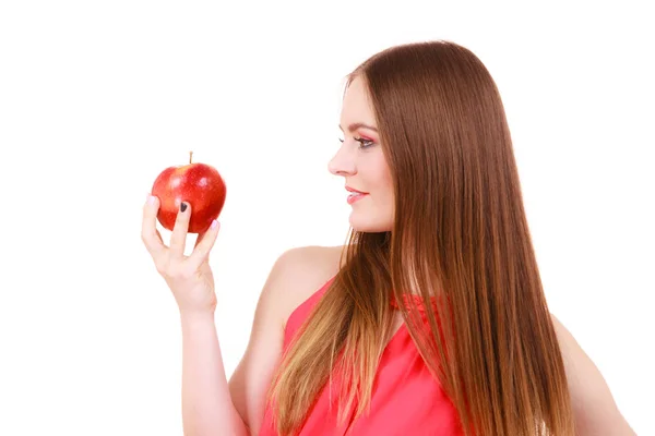 Vrouw Jonge Charmante Vrouwelijke Langharige Kleurrijke Make Houdt Grote Rode — Stockfoto