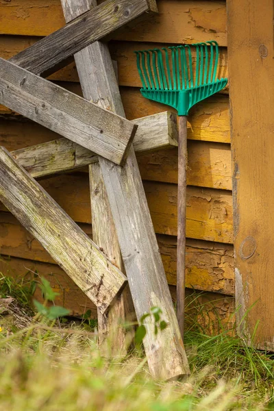 Fourche Herses Râteau Ventilateur Acier Pour Les Feuilles Herbe Debout — Photo