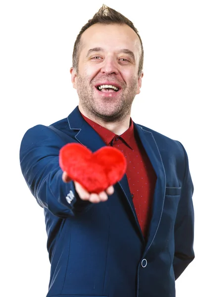 Elegante Hombre Negocios Con Traje Formal Con Símbolo Amor Almohada —  Fotos de Stock