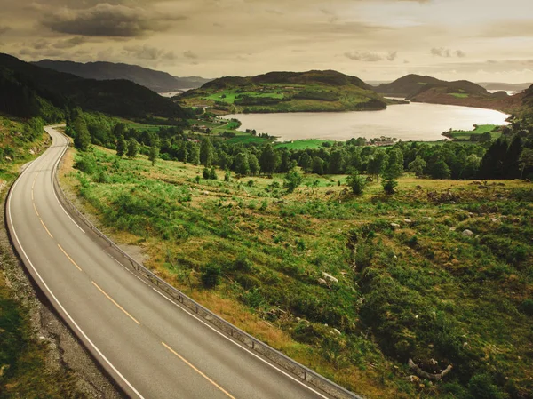 Norskt Landskap Väg Och Fjord Utsikt Nationell Turist Ryfylke Rutt — Stockfoto