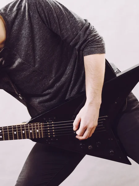 Muž Hrající Elektrickou Kytaru Během Koncertu Hudební Nástroj Teenage Boy — Stock fotografie