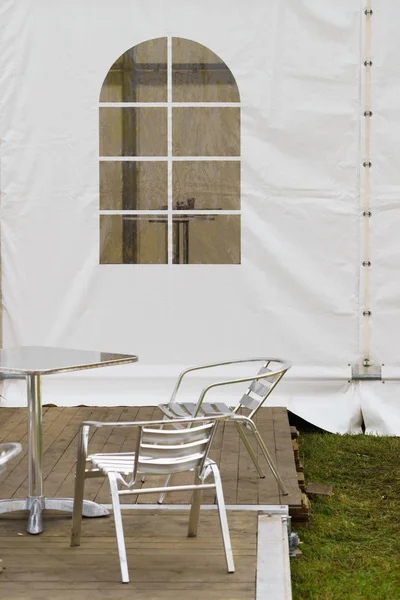 Plastik Şeffaf Pencere Beyaz Olay Çadırda Soyut Nesneleri Ayrıntıları — Stok fotoğraf