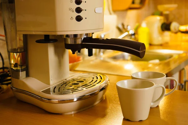 Detailed Closeup Coffee Maker Machine Kitchen Barista Objects Homemade Hot — Stock Photo, Image
