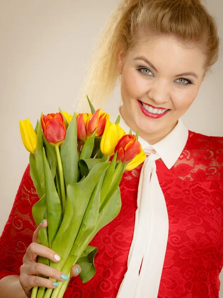 Internationale Vrouwendag Maart Schattig Vrouw Blond Haar Met Rode Gele — Stockfoto