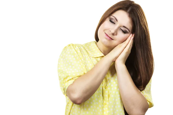 Sleepy calm woman gesturing — Stock Photo, Image