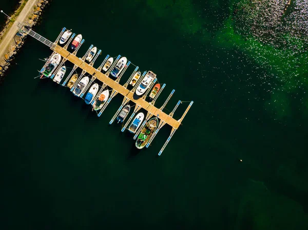 Top view. Boats in port marina — Stock Photo, Image
