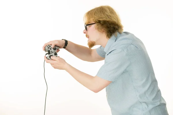 Gamer man holding gaming pad — Stock Photo, Image