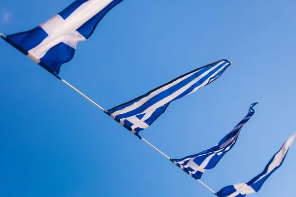 Greek flags waving outdoor — Stock Photo, Image