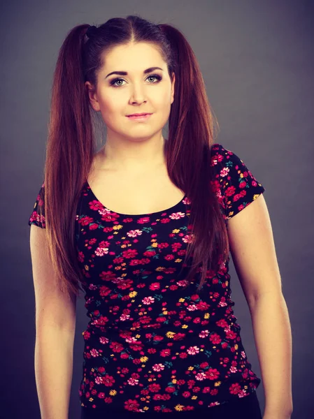 Happy teenager girl with ponytails — Stock Photo, Image