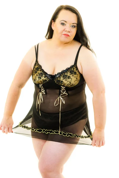 Plus size vrouw in lingerie tuniek — Stockfoto