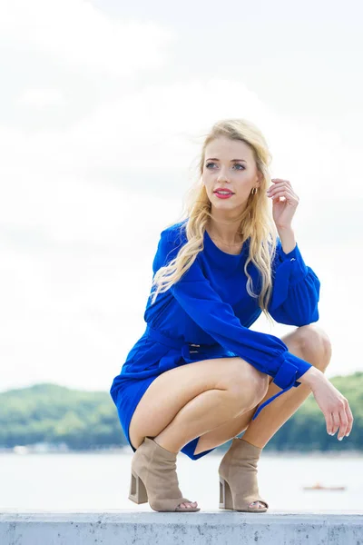 Fashion model wearing blue jumpsuit — Stock Photo, Image