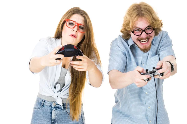 Juegos pareja jugando juegos —  Fotos de Stock