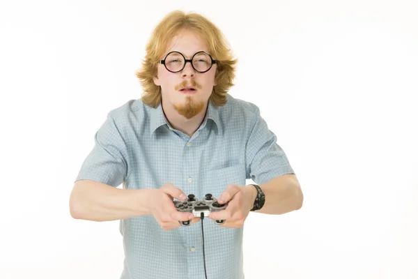 Gamer man holding gaming pad — Stock Photo, Image