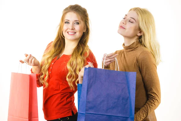 Two fashionable women with shopping bags — Stock Photo, Image