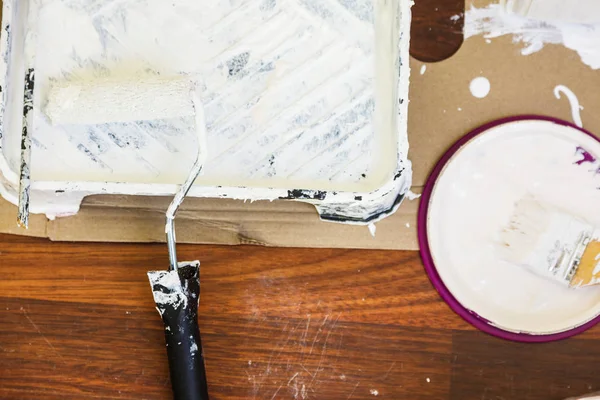 White paint with essentials equipment — Stock Photo, Image