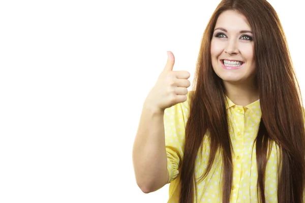 Cheerful woman showing thumb up — Stock Photo, Image