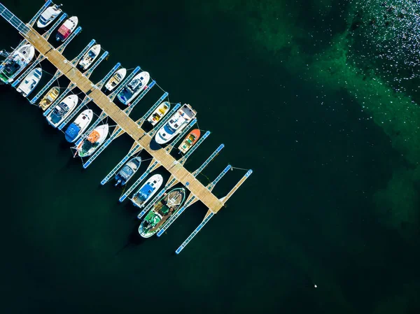 Top view. Boats in port marina — Stock Photo, Image