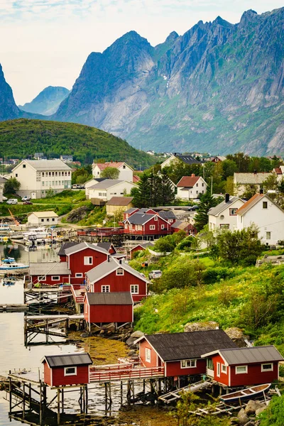 Fjord a hory krajina. Lofoten ostrovy Norska — Stock fotografie