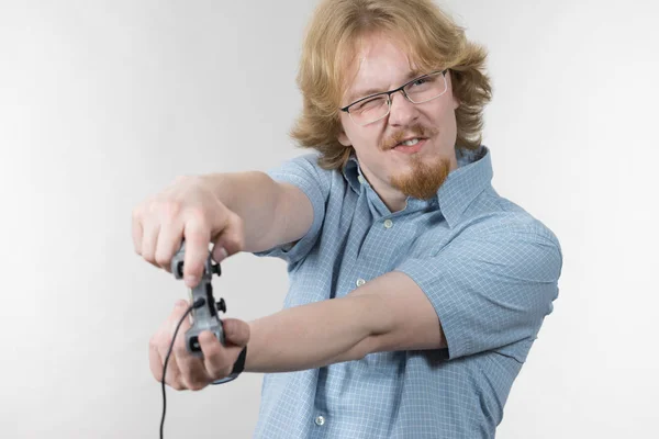 Gamer man holding gaming pad — Stock Photo, Image