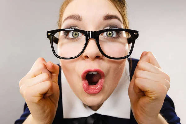 Close up of happy crazy business woman — Stock Photo, Image