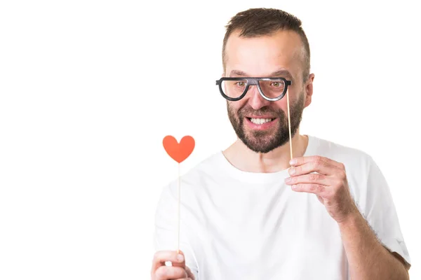 Homme aux lunettes et au cœur — Photo