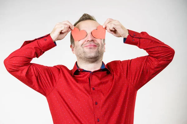 Man in love with hearts on eyes — Stock Photo, Image